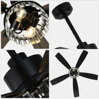 52 Inch Modern Glam Crystal Ceiling Fan with Light and Remote, 6-Speed Reversible DC Motor Large Ceiling Fan for Living Room