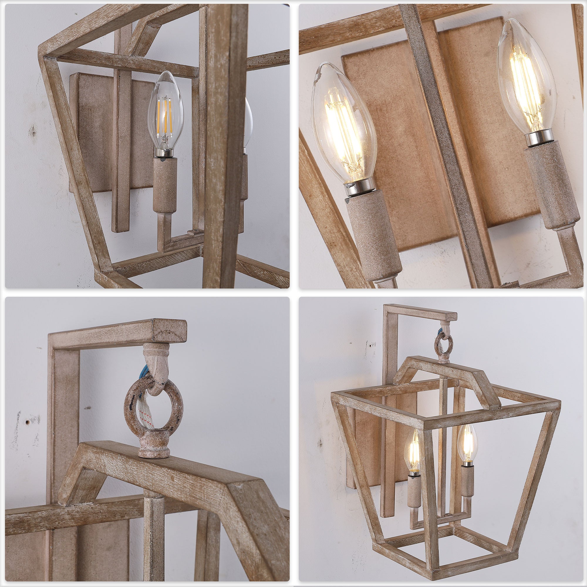 2 - Lights Rustic Distressed Wood Sconces, 12.2" Indoor Arm Sconce Farmhouse Wall Light