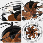 20 Inch Farmhouse Industrial Flush Mount Ceiling Fan with Lights and Remote, 6 Speeds DC Motor Bladeless Caged Ceiling Fan for Bedroom