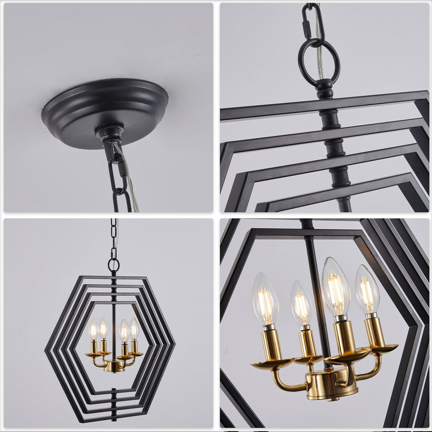 FC4069-21.3" Simple Style Metal Gold Black Color Chandelier with Adjustable Chain, Home Decor