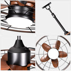 23.6 Inch Black Outdoor Dimmable Ceiling Fan with LED Light and Remote, Farmhouse Reversible 6 Speeds Quiet DC Motor Caged Ceiling Fan for Patio