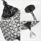 1 - Light Black/Chrome Cylinder Crystal LED Pendant Light, 7.3" Dining Room Light Fixtures Kitchen Island Light