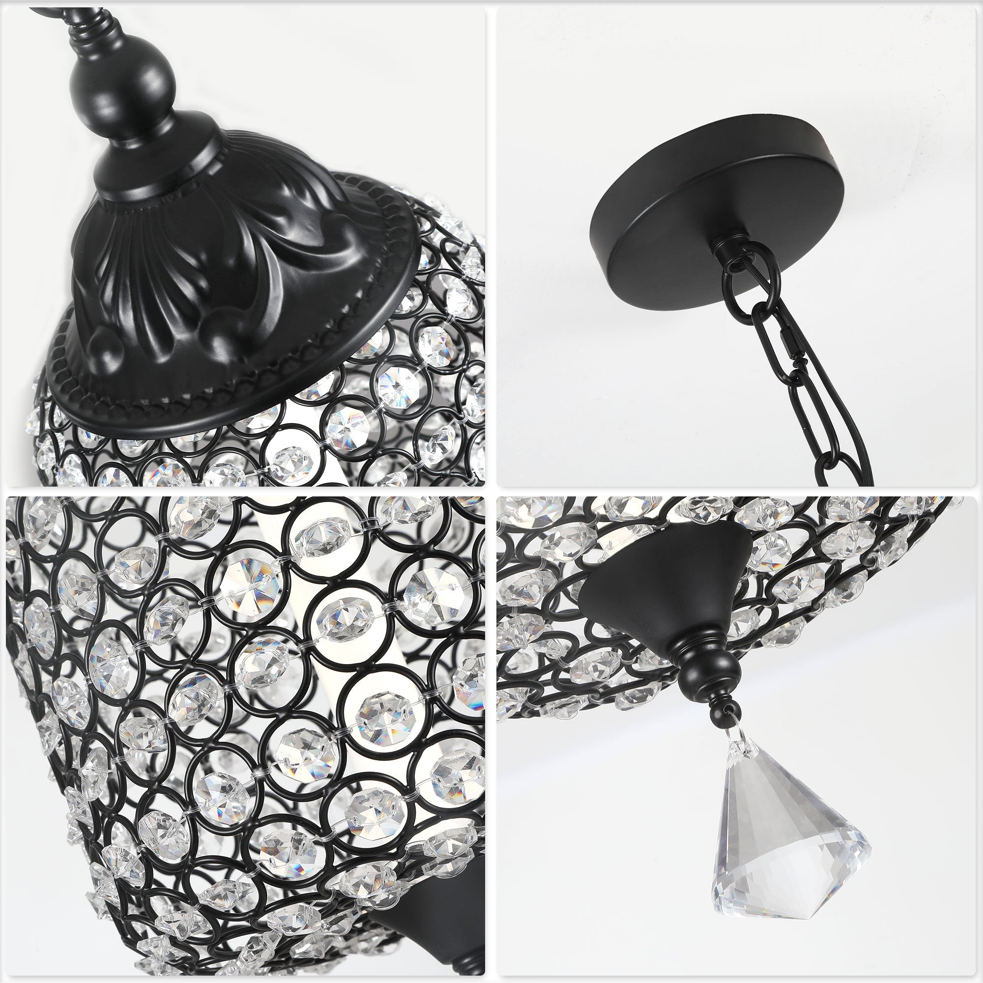 1 - Light Black/Chrome Cylinder Crystal LED Pendant Light, 7.3" Dining Room Light Fixtures Kitchen Island Light