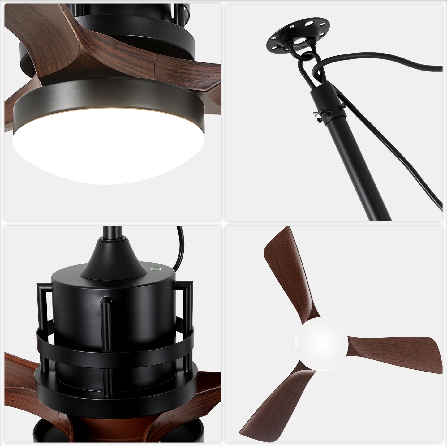 HW4201-GED-BellaDepot 24" Outdoor Modern Farmhouse LED Ceiling Fan with Remote Control, Plug in Ceiling Fan