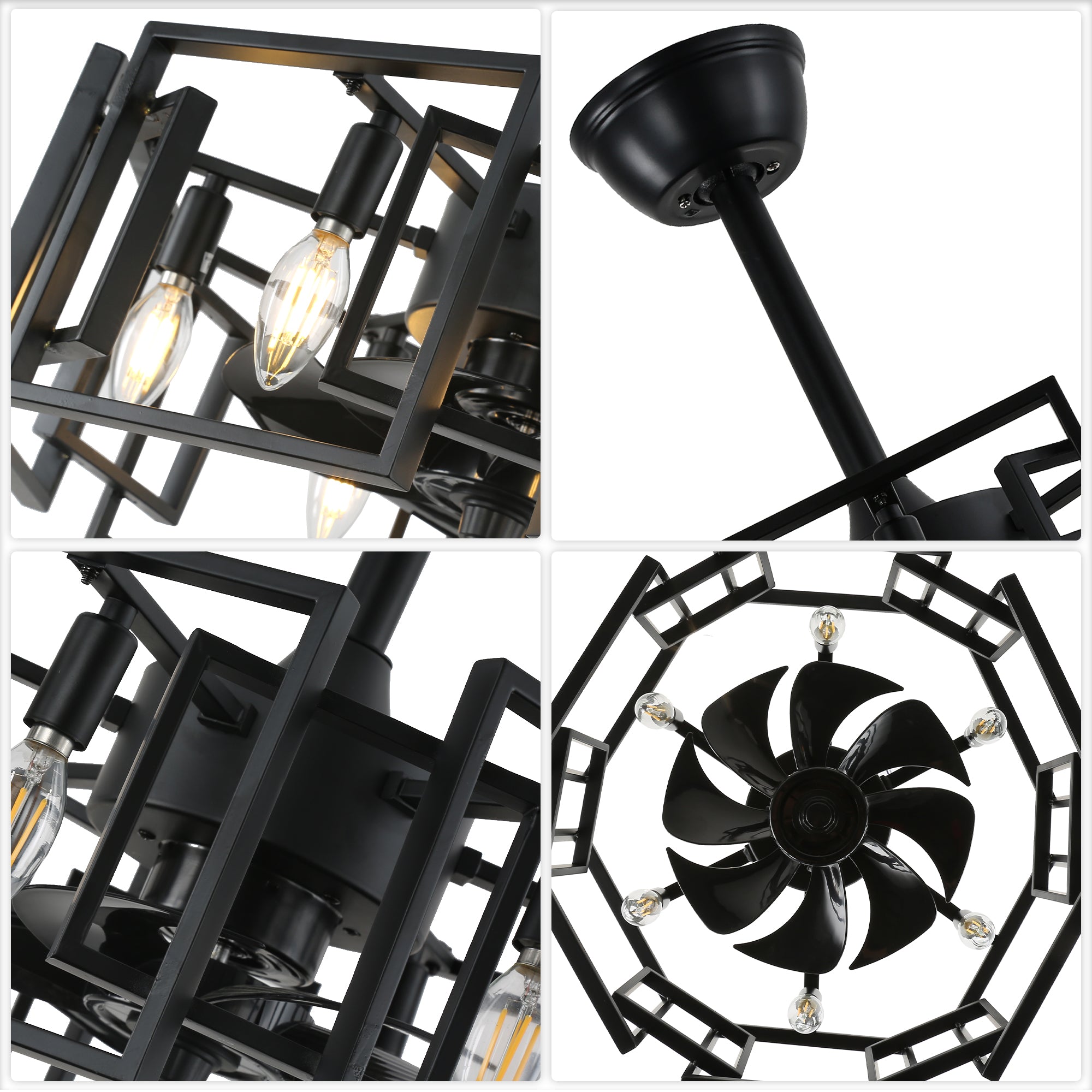 DC2032-BellaDepot 20.6" Industrial Reversible Ceiling Fan with Remote and 6 Lights, DC Motor 6 Speeds Ceiling Fan