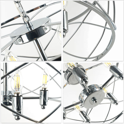 FC4076-Black/Silver Simple Linear Metal Caged Chandelier, Geometric Pendant Light, with Light Kit and Adjustable Chain