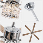 65 Inch Modern Glam Crystal Ceiling Fan with Lights and Remote Control,6 Speeds DC Motor  Black/Chrome Large Ceiling Fan with Crystals