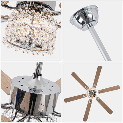 BellaDepot 65" Luxury Crystal Shape Flower Caged Ceiling Fan with Remote Control and 3 Lights, Black or Silver Silent Straight Leaf Fan for All Seasons - DC6510-B/C