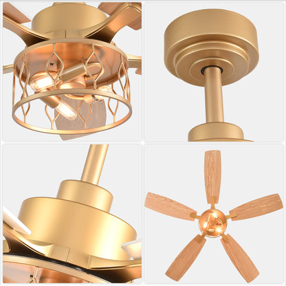 DC255201-G-BellaDepot 52" Golden Light Luxury Modern Style Ceiling Fan with Silver Blades, Remote-controlled 6 Speeds Fan with Lights for Large Room