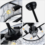 20 Inch Modern Drum Cage Ceiling Fan with Light and Remote, DC Motor 6-Speed Reversible Fandelier Bladeless Ceiling Fan for Bedroom