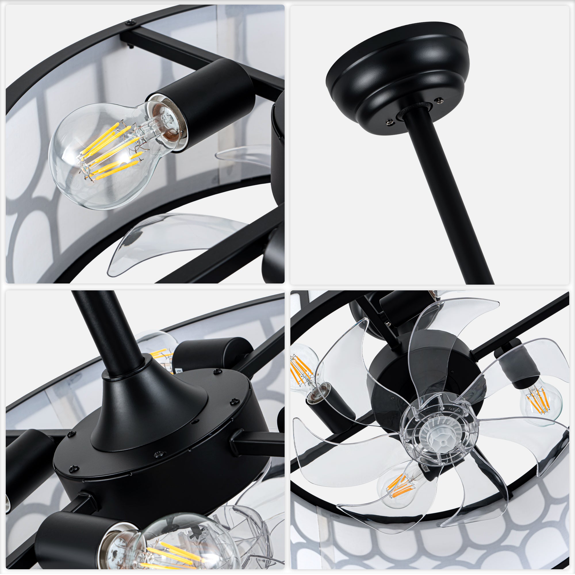 20 Inch Modern Drum Cage Ceiling Fan with Light and Remote, DC Motor 6-Speed Reversible Fandelier Bladeless Ceiling Fan for Bedroom