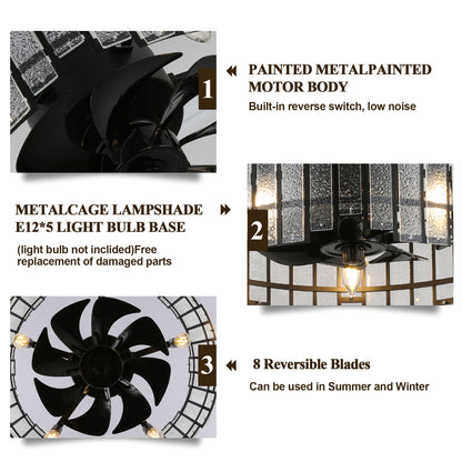 BD1901-18.5" Water Ripple Glass Reversible Ceiling Fan with Remote and Lights