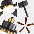52 Inch Modern Ceiling Fan with LED Light and Remote Control, 6 Speeds Quiet DC Motor Black and Gold Ceiling Fan for Living Room