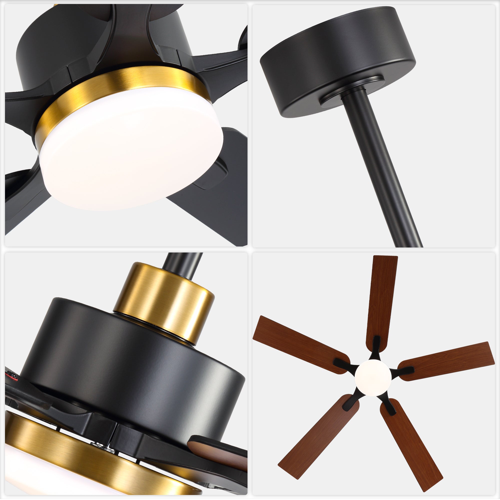 52 Inch Modern Ceiling Fan with LED Light and Remote Control, 6 Speeds Quiet DC Motor Black and Gold Ceiling Fan for Living Room