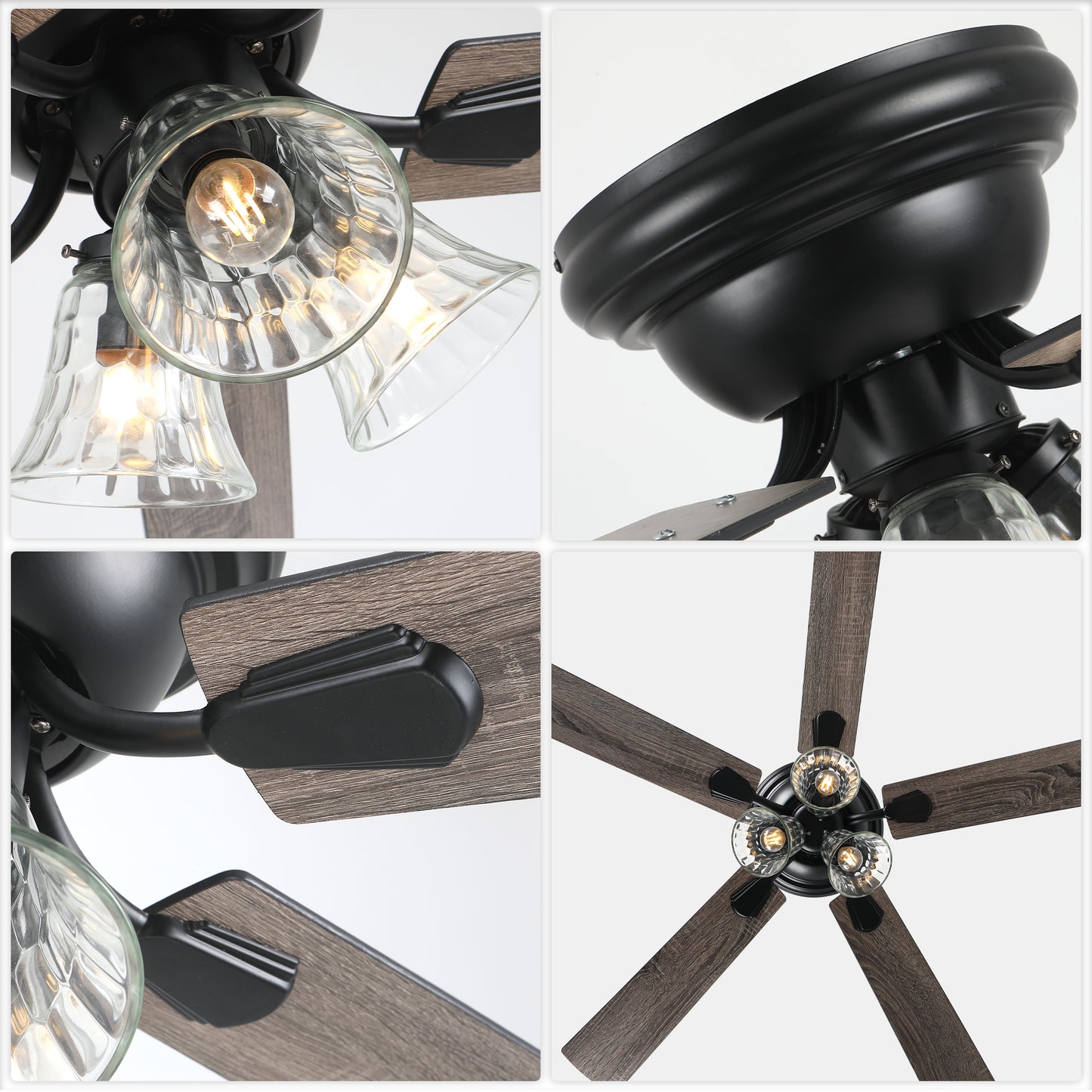 DC5215GED-52" 5 Wooden Blades Retro Reversible Flush Mounted Ceiling Fan with Remote and Lights, 6-speed Large Size Ceiling Fan