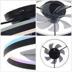 20 Inch Modern Smart Flush Mount Ceiling Fan with Dimmable LED Light and Remote, 6 Speeds DC Motor Reversible Bladeless Celing Fan for Bedroom