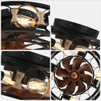19 Inch Black Farmhouse Flush Mount Ceiling Fan with Lights and Remote, 6 Speeds DC Motor Bladeless Ceiling Fans for Low Profile Ceiling