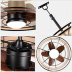 HW2307-BellaDepot 23.6" Imitation Rattan Outdoor Ceiling Fan with Remote and LED Lights, DC Motor 6 Speeds Ceiling Fan