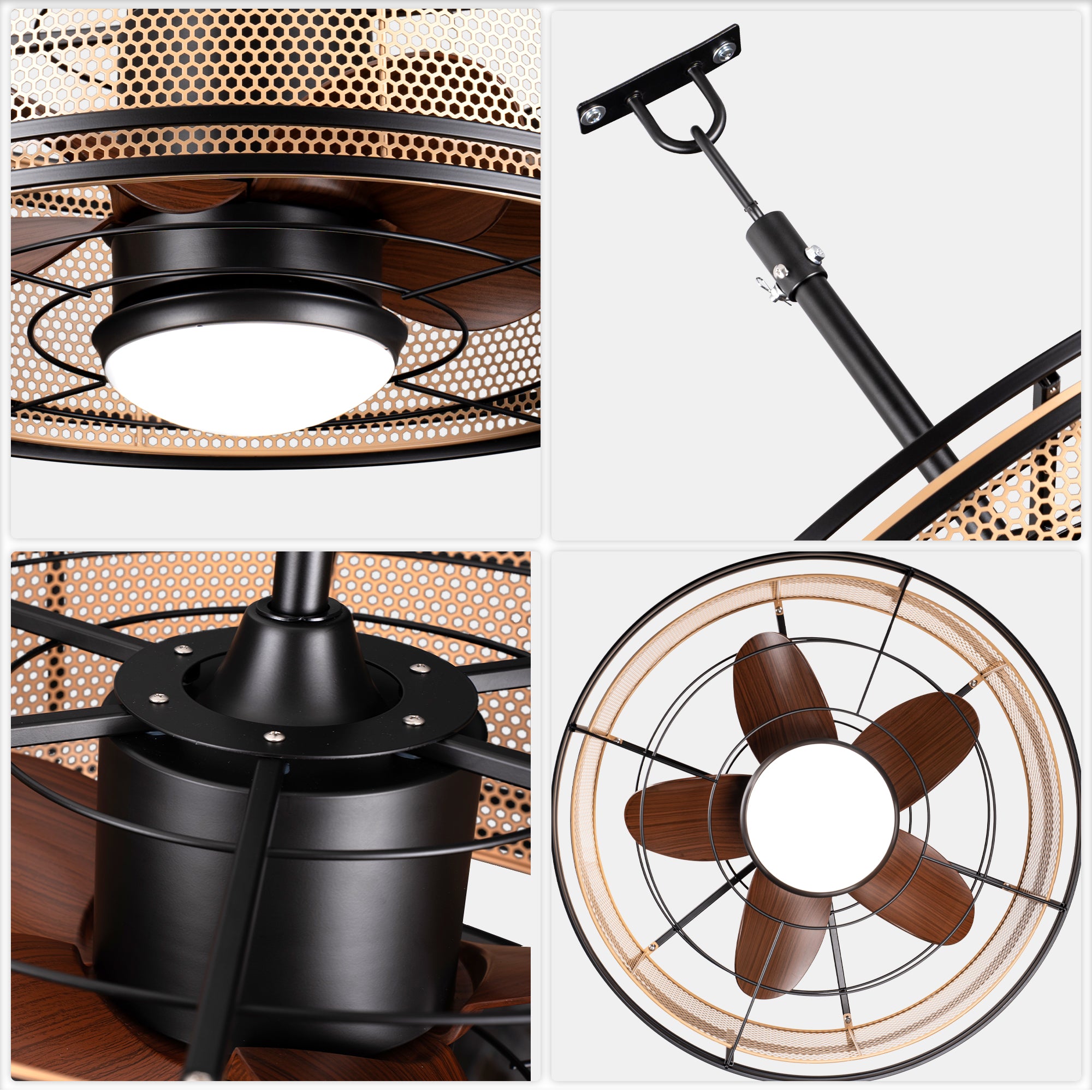 HW2307-BellaDepot 23.6" Imitation Rattan Outdoor Ceiling Fan with Remote and LED Lights, DC Motor 6 Speeds Ceiling Fan
