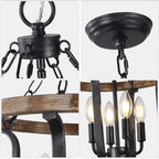 4 - Light Farmhouse Solid Wood Chandelier, 14" Geometric Rustic Hanging Chandelier with Adjustable Chain, Foyer Wood Light Fixture