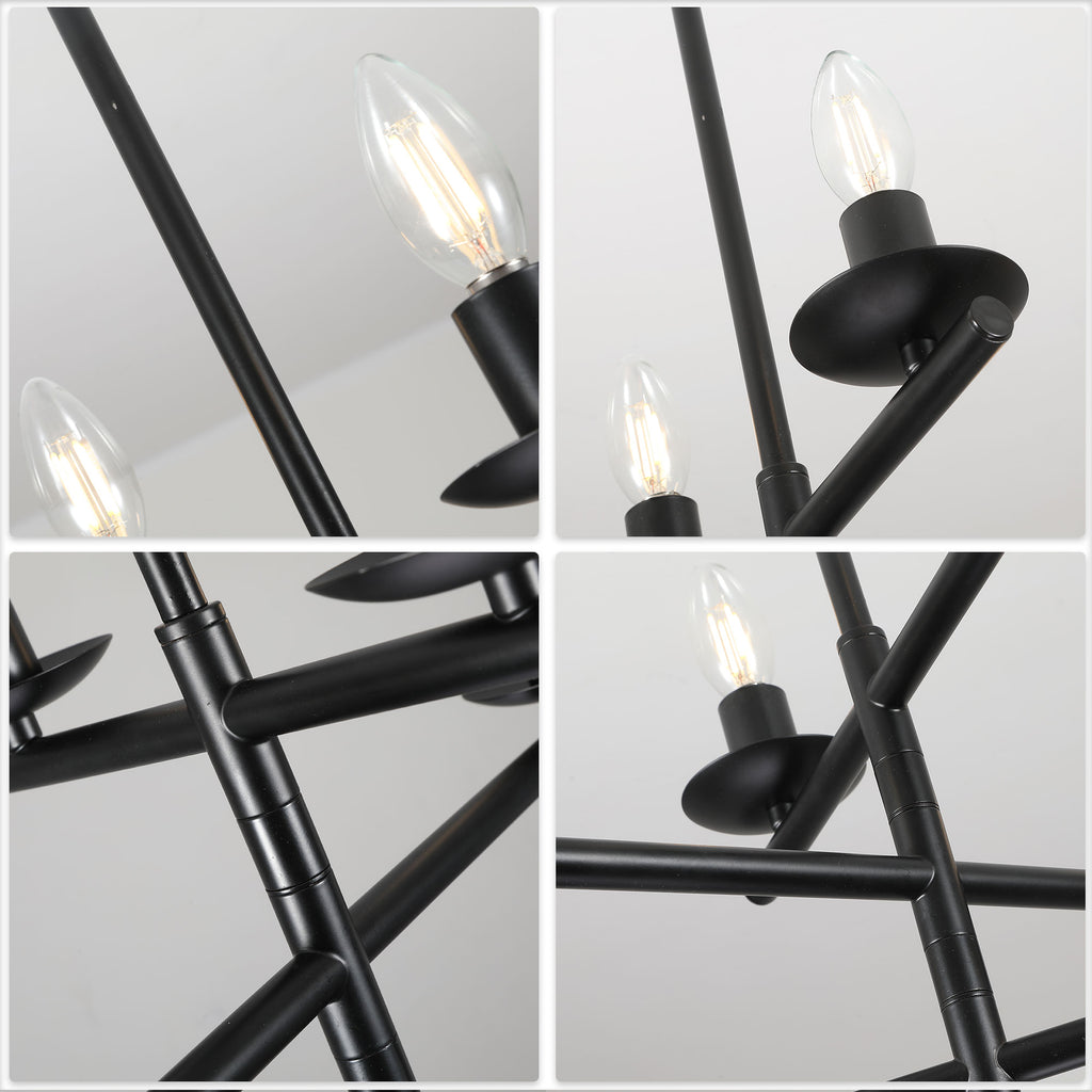 6 Lights Black/Chrome Finish Linear Industrial Chandelier, DIY Shape Linear Chandelier Dining Room Pendant Light