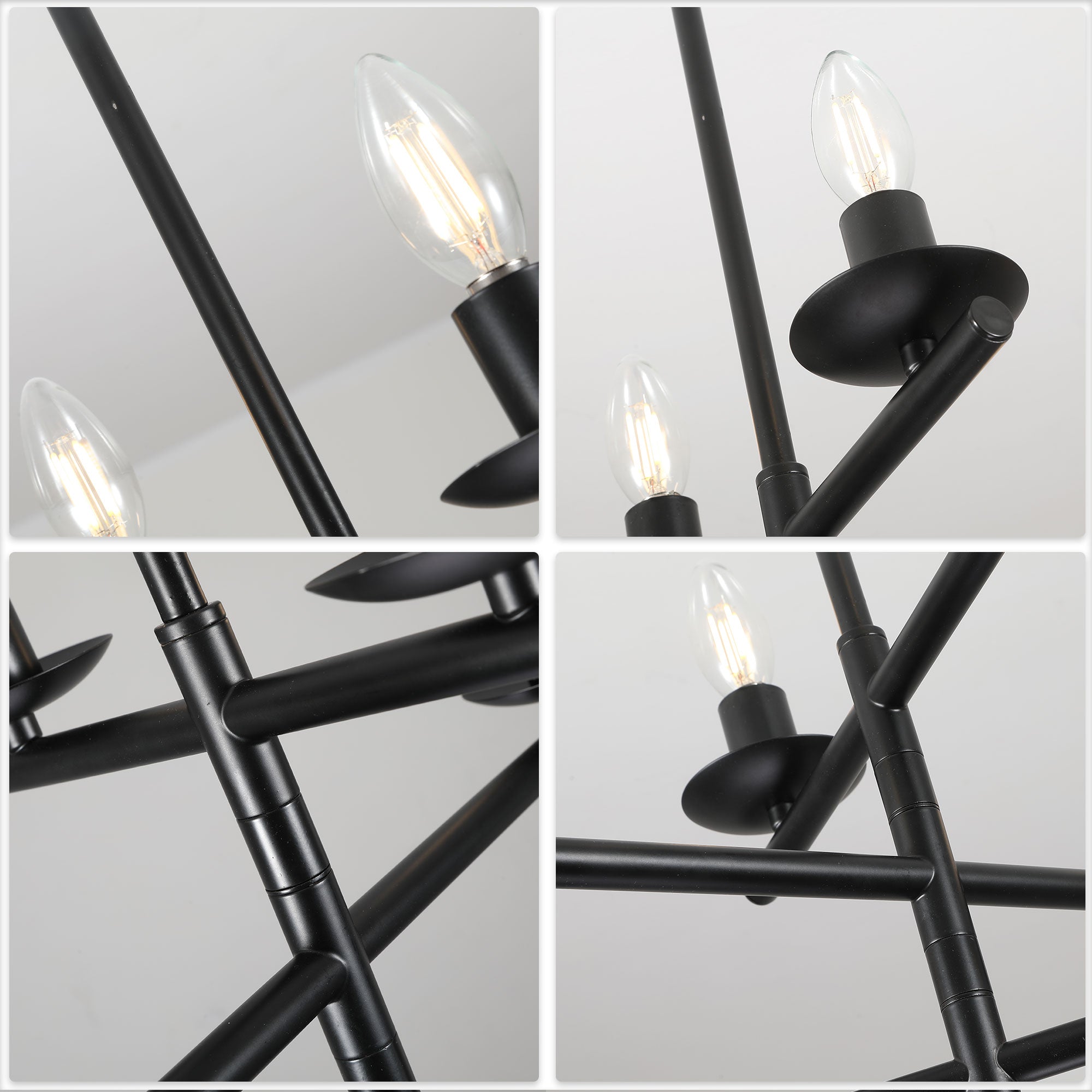 6 Lights Black/Chrome Finish Linear Industrial Chandelier, DIY Shape Linear Chandelier Dining Room Pendant Light