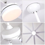 65 Inch Modern White Extra Large Ceiling Fan with LED Light and Remote, 6 Speeds DC Motor Reversible Ceiling Fan for Large Rooms