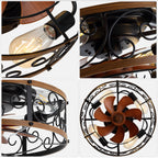 18 Inch Rustic Farmhouse Industrial Flush Mount Ceiling Fan with Lights and Remote, 6 Speeds DC Motor Reversible Low Profile Ceiling Fan