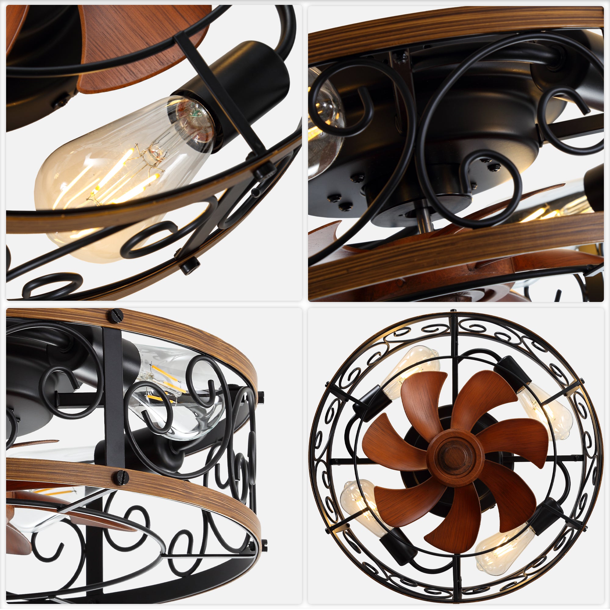 18 Inch Rustic Farmhouse Industrial Flush Mount Ceiling Fan with Lights and Remote, 6 Speeds DC Motor Reversible Low Profile Ceiling Fan
