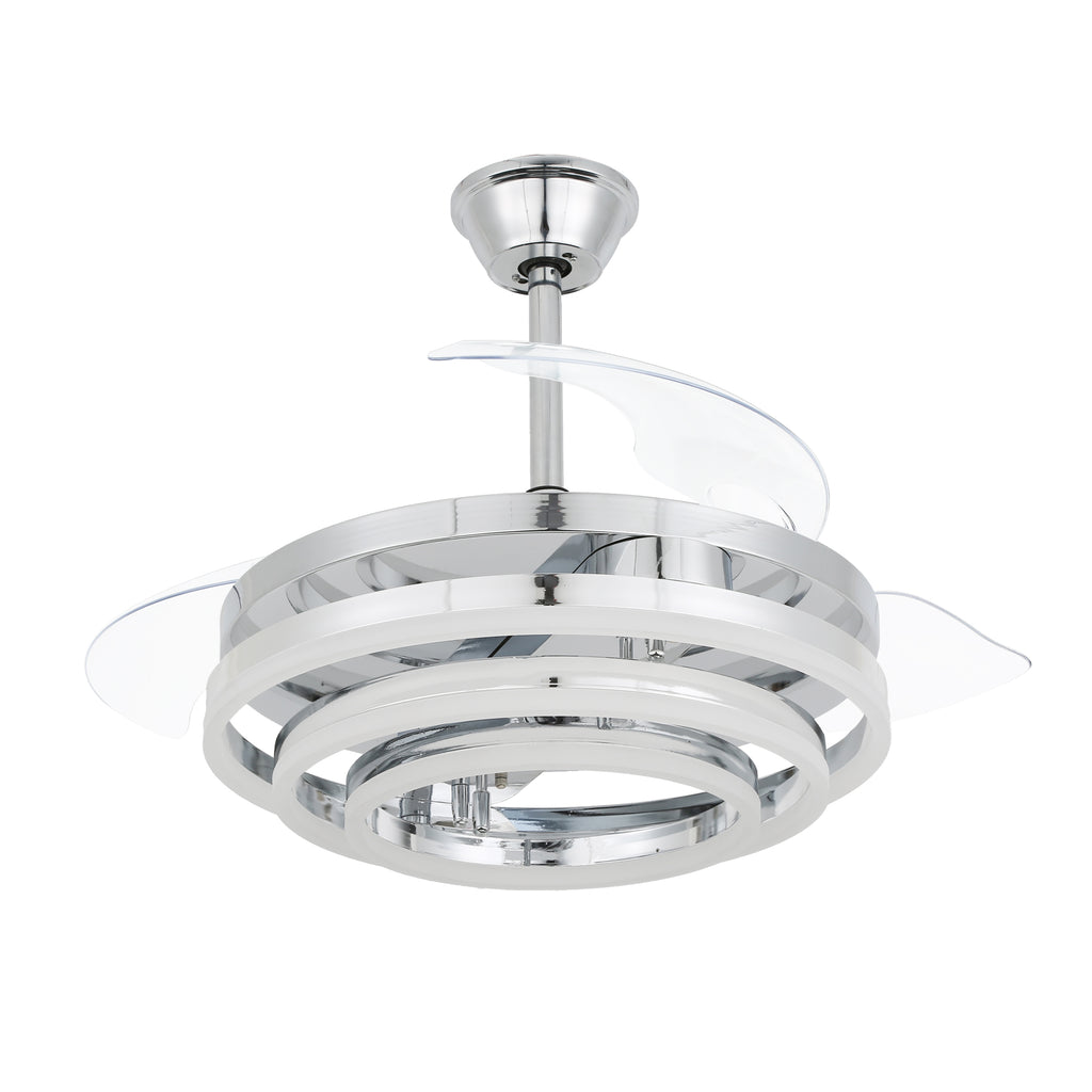 42 Inch Modern Smart Retractable Ceiling Fan with LED Light and Remote, 6 Speeds DC Motor Bladeless Ceiling Fan with DIY Shade