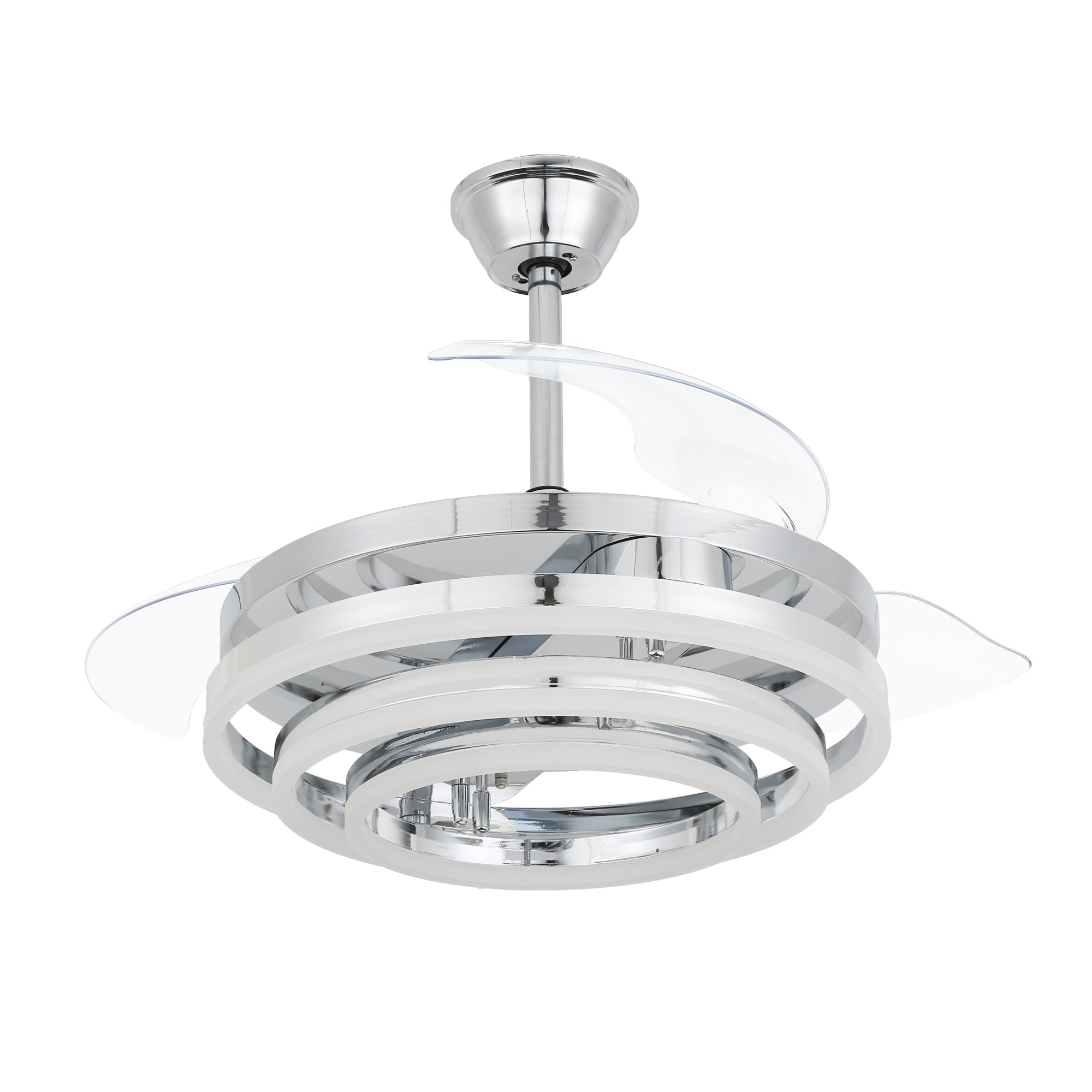 DC4264-BellaDepot 42" Chrome/Brown/Nickel/White/Black/Gold DIY Shape Modern Retractable Ceiling Fan with Remote and LED Light Kit Included, Dimmable Reversible Ceiling Fan