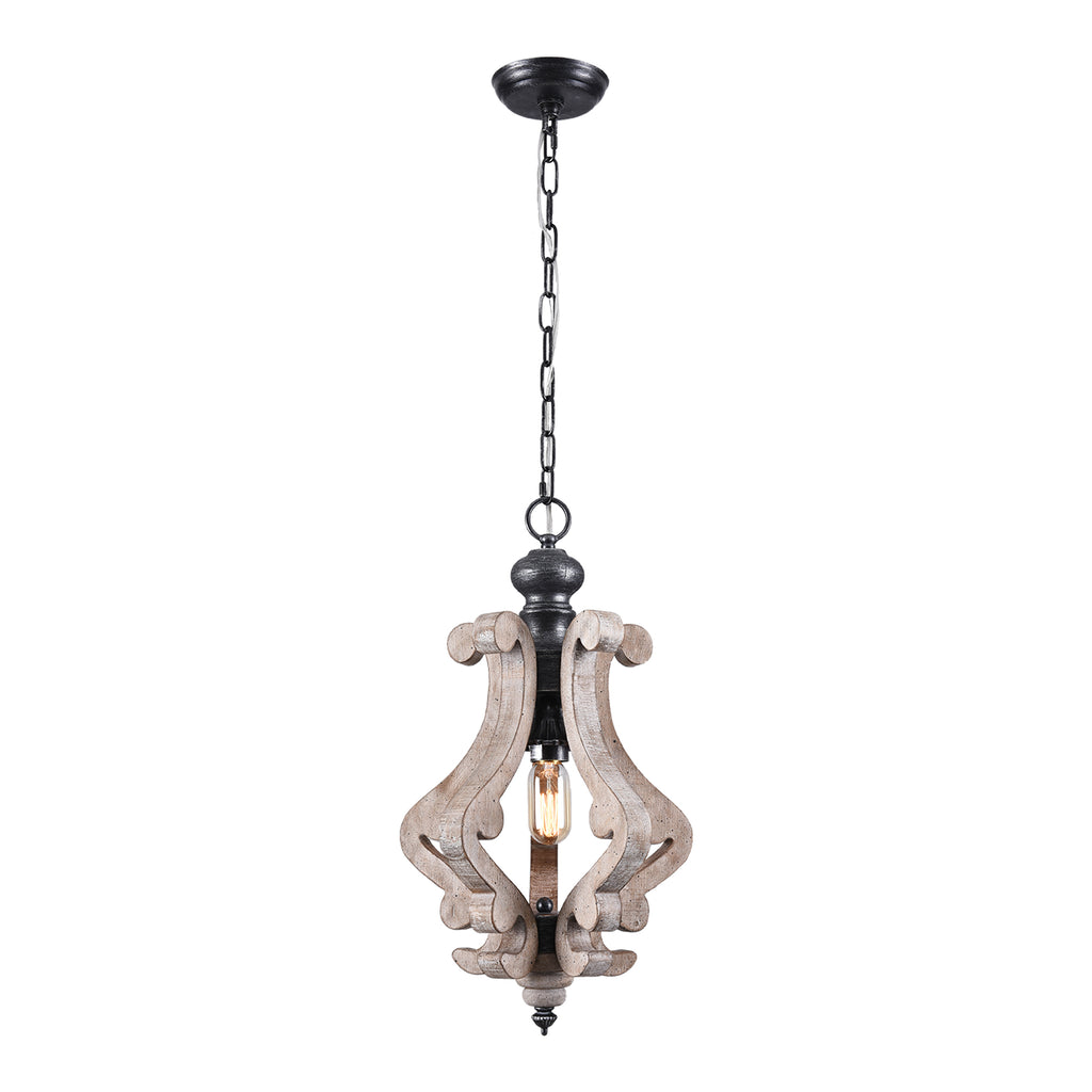 1 - Light Rustic Distressed Wood/White Chandelier, 12.6" Wooden Farmhouse Chandelier Kitchen Island Light Pendant Light