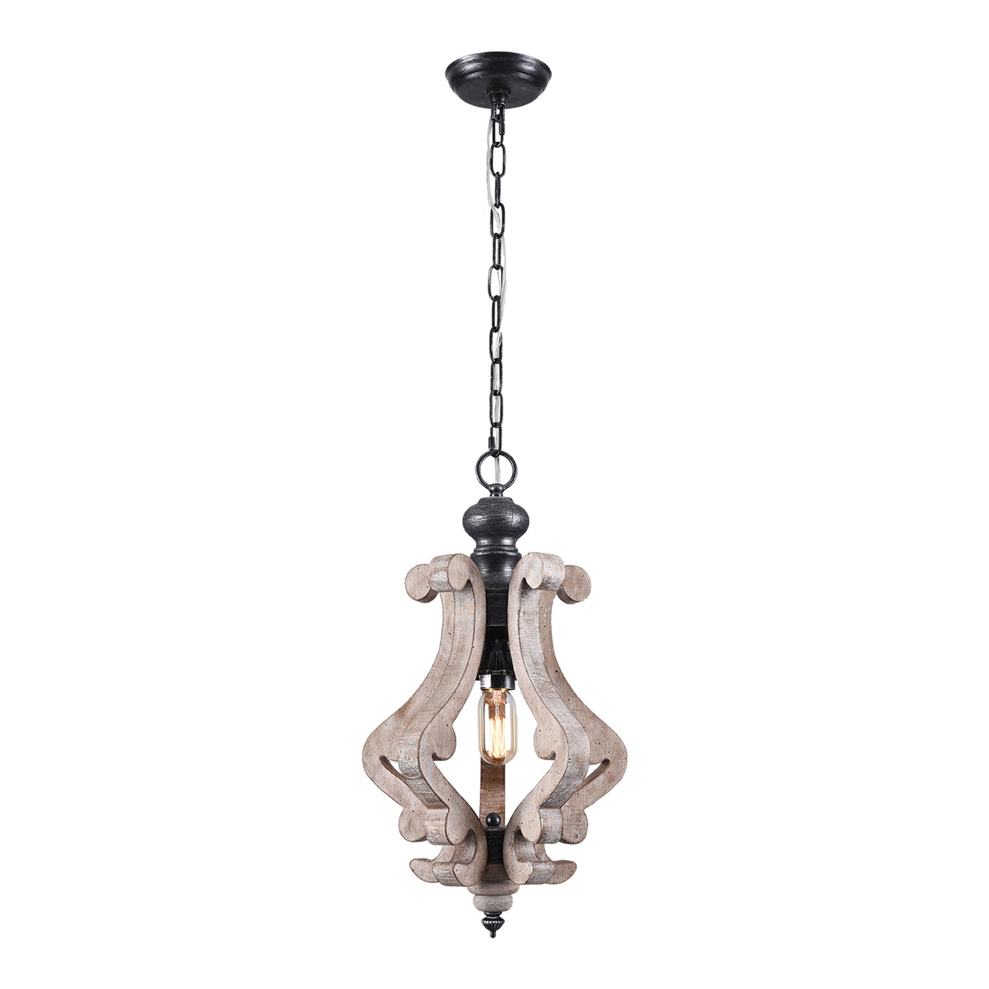 FC4001-Distressed Wood/Distressed White/White Vintage Distressed Wooden Chandelier, with Chain and Lights, for Home Entrance Door Bedroom Dining Room, 1 Light