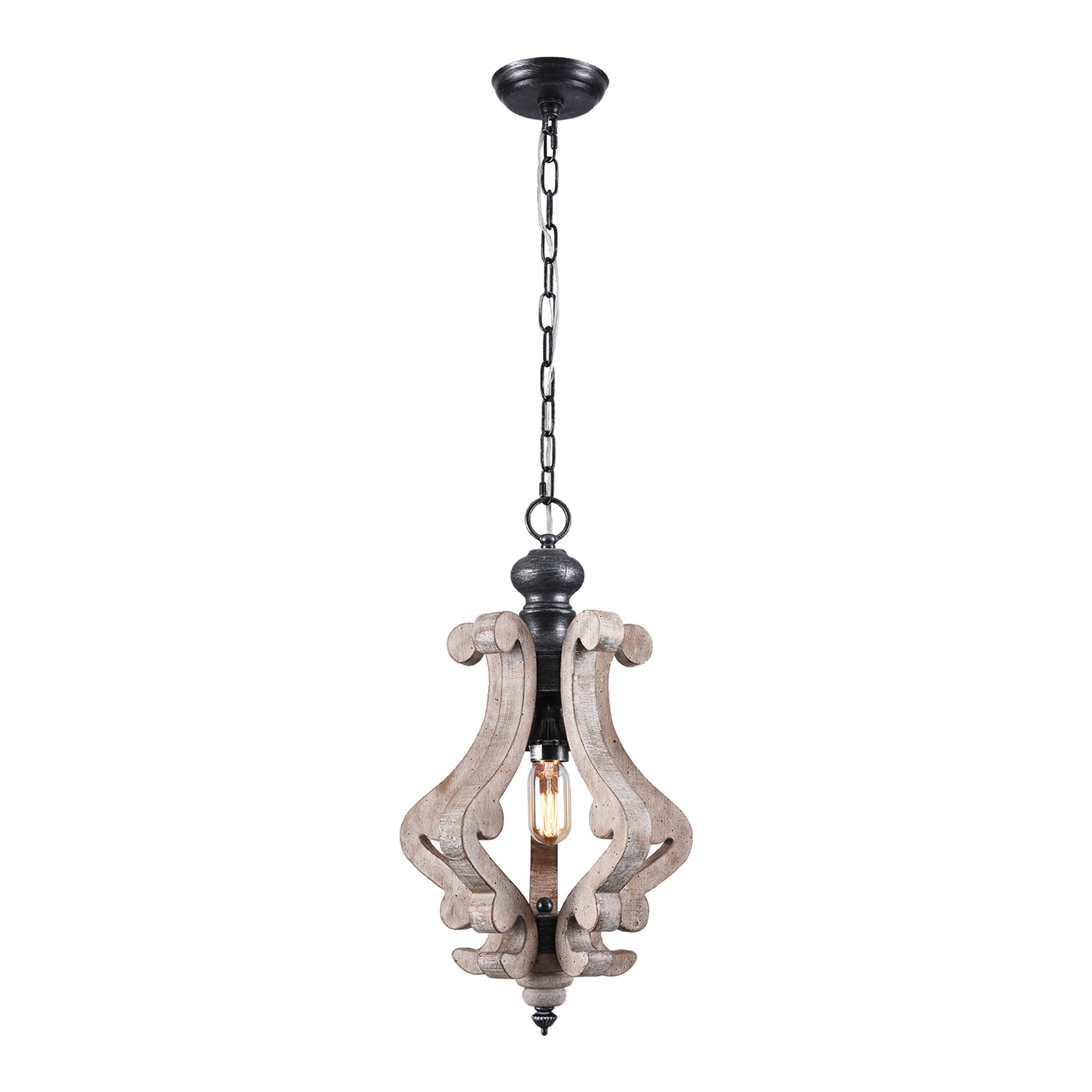FC4001-BellaDepot 1 Light Distressed Wood/Distressed White/White Vintage Style Distressed Wood Chandelier with Adjustable Chain