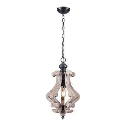 FC4001-Distressed Wood/Distressed White/White Vintage Distressed Wooden Chandelier, with Chain and Lights, for Home Entrance Door Bedroom Dining Room, 1 Light