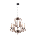 FC4004-H/W-BellaDepot 5 Lights 25" Distressed Wood/Distressed White Vintage Wood Chandelier, Height Adjustable Pendant Light