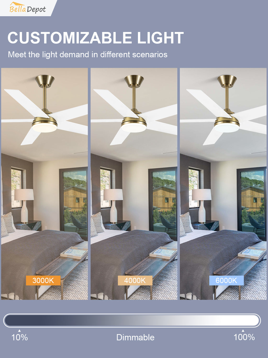 52 Inch Modern Smart Gold Ceiling Fan with Dimmable LED Light and Remote & APP Control, 6-Speed DC Motor Reversible Ceiling Fan