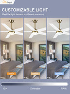 52 Inch Modern Smart Gold Ceiling Fan with Dimmable LED Light and Remote & APP Control, 6-Speed DC Motor Reversible Ceiling Fan