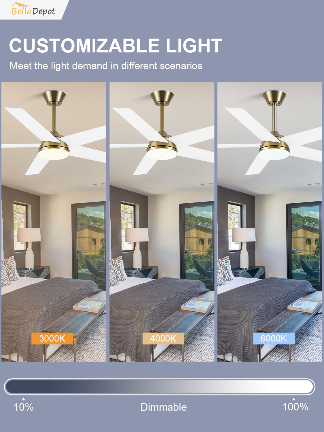 52 Inch Modern Smart Gold Ceiling Fan with Dimmable LED Light and Remote & APP Control, 6-Speed DC Motor Reversible Ceiling Fan