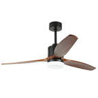 52 Inch 3 Wooden Blades Ceiling Fan with Dimmable LED Light and Remote, 6 Speeds DC Motor Reversible Ceiling Fan for Living Room