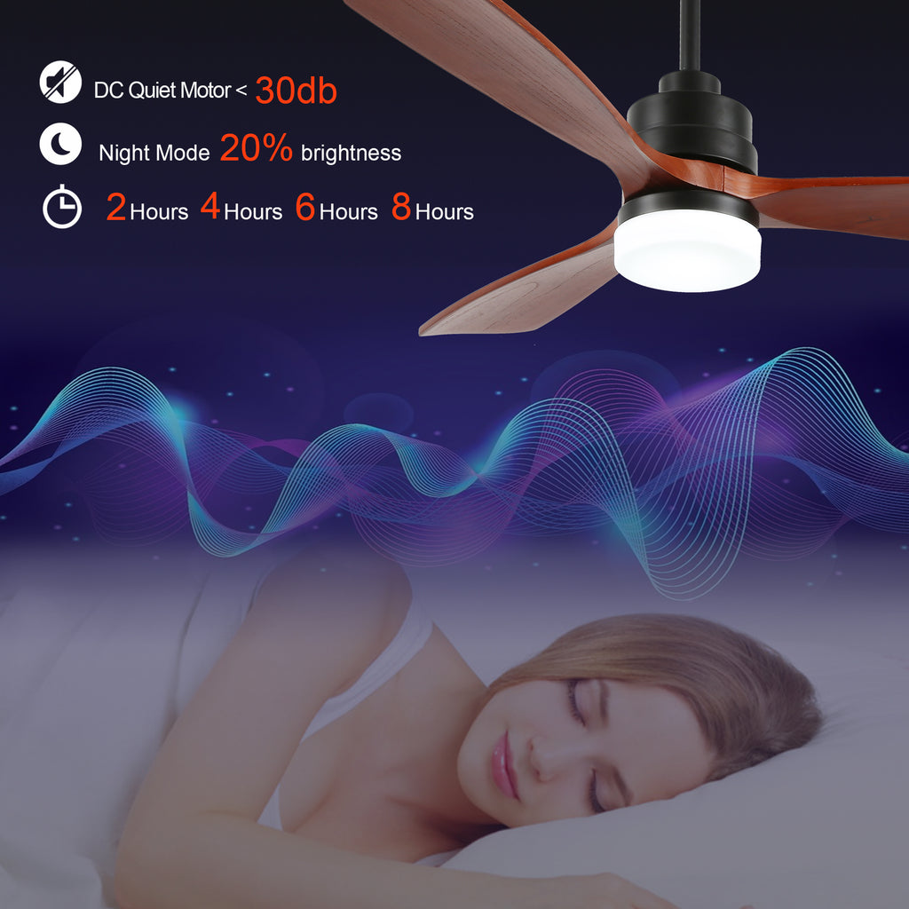 52 Inch Modern Farmhouse 3 Wooden Blades Ceiling Fan with Dimmable LED Light and Remote, 6 Speeds DC Motor Reversible Ceiling Fan for Living Room
