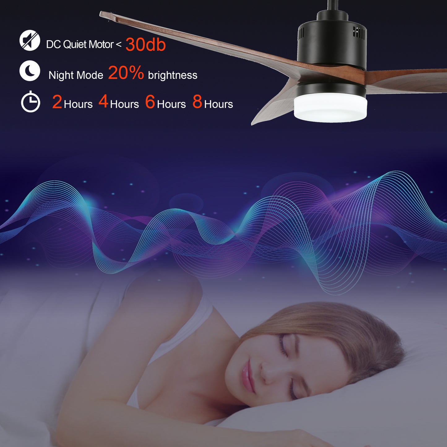 DC5208-52" Popular Large Wooden Reversible Ceiling Fan, with Remote and LED Light Kit, DC Motor, 3 Blades