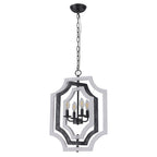 4 - Lights Distressed Wood Chandelier with Adjustable Chain, 16.9" Geometric Chandelier for Entryway with DIY Shade