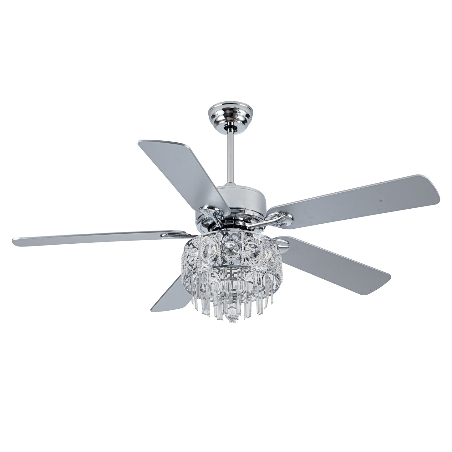 BD2064-52" Large Size Silver Deluxe Crystal Reversible Ceiling Fan with Lights and Remote, DC Motor 6 Speed, for Home Living Room Bedroom