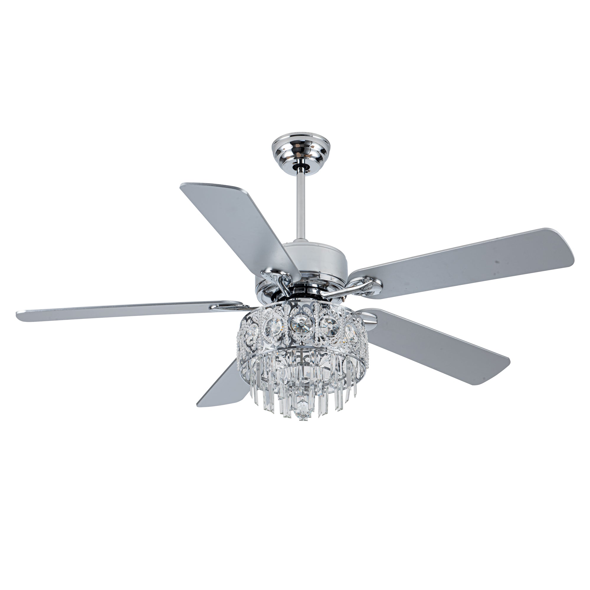 BD2064-BellaDepot 52" Silver Finish Deluxe Crystal Reversible Ceiling Fan with 3 Lights and Remote