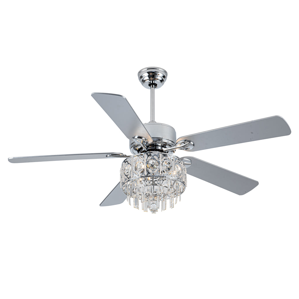 BD2064-BellaDepot 52" Silver Finish Deluxe Crystal Reversible Ceiling Fan with 3 Lights and Remote