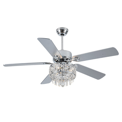 BD2064-52" Large Size Silver Deluxe Crystal Reversible Ceiling Fan with Lights and Remote, DC Motor 6 Speed, for Home Living Room Bedroom