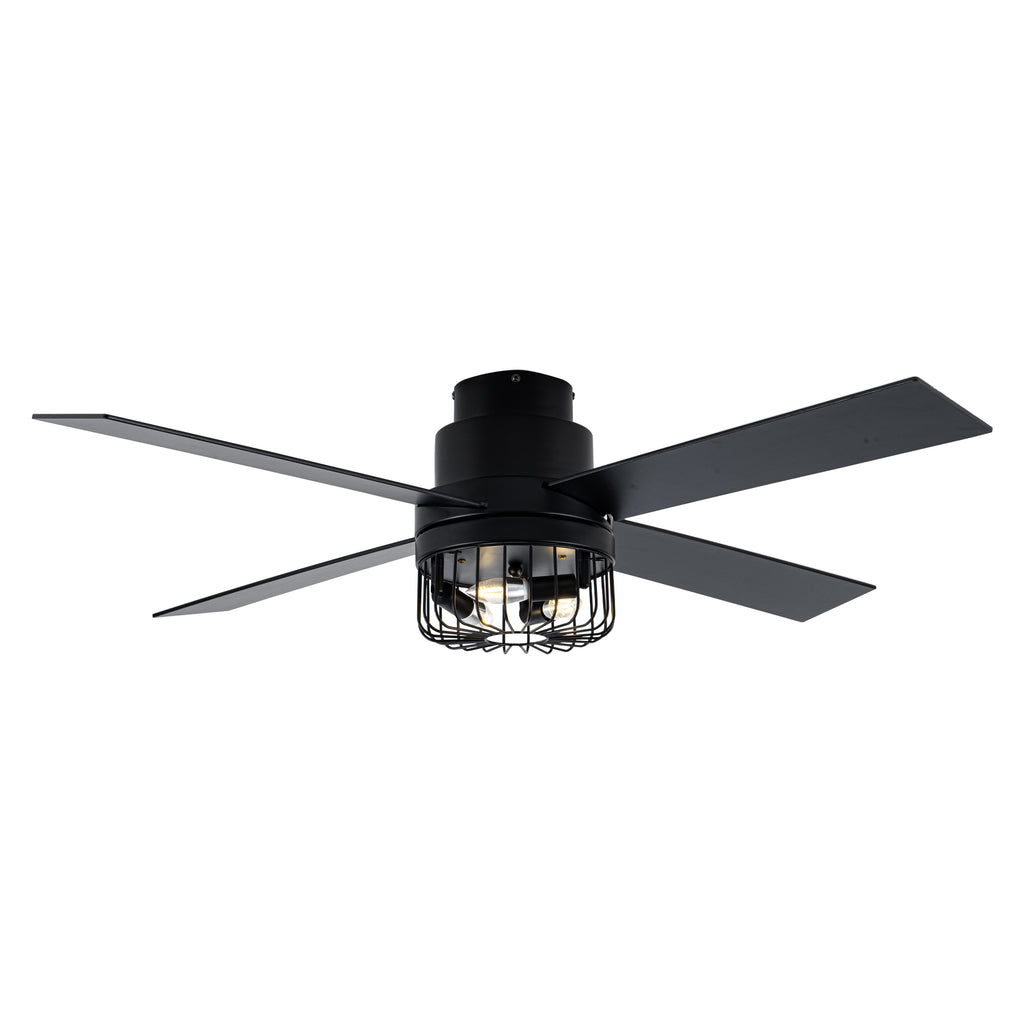 BD2065-BellaDepot 52" Retro Black Finish Low Profile Flush Mounted Ceiling Fan with Lights and Remote, DC Motor 6 Speeds Ceiling Fan for All Seasons