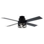 BD2065-BellaDepot 52" Retro Black Finish Low Profile Flush Mounted Ceiling Fan with Lights and Remote, DC Motor 6 Speeds Ceiling Fan for All Seasons