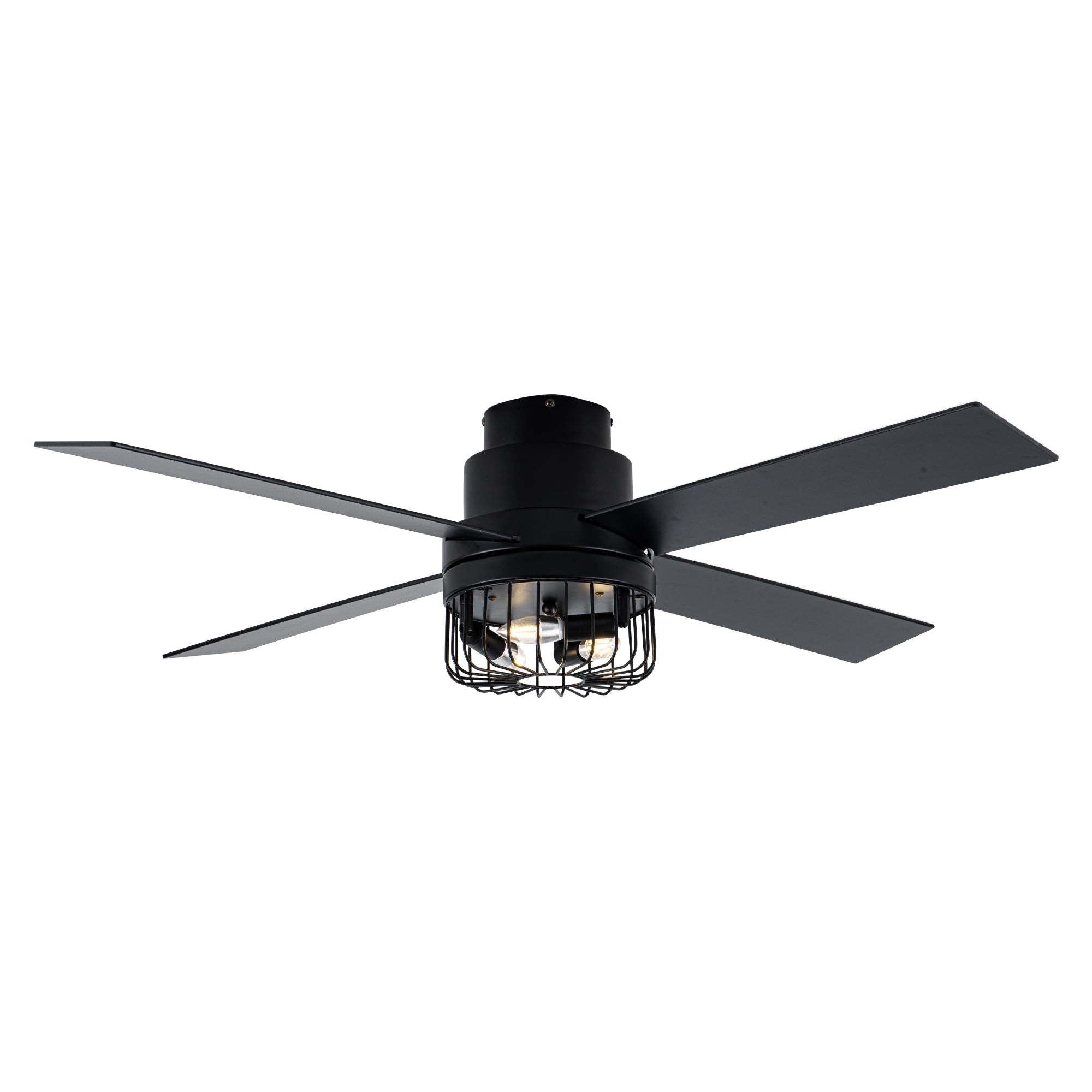 BD2065-BellaDepot 52" Retro Black Finish Low Profile Flush Mounted Ceiling Fan with Lights and Remote, DC Motor 6 Speeds Ceiling Fan for All Seasons